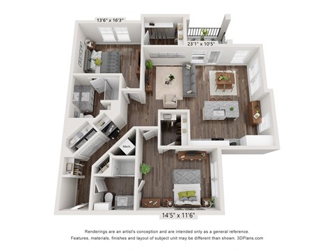 Floor plan for 2 beds, 2 baths, 1185 sqft